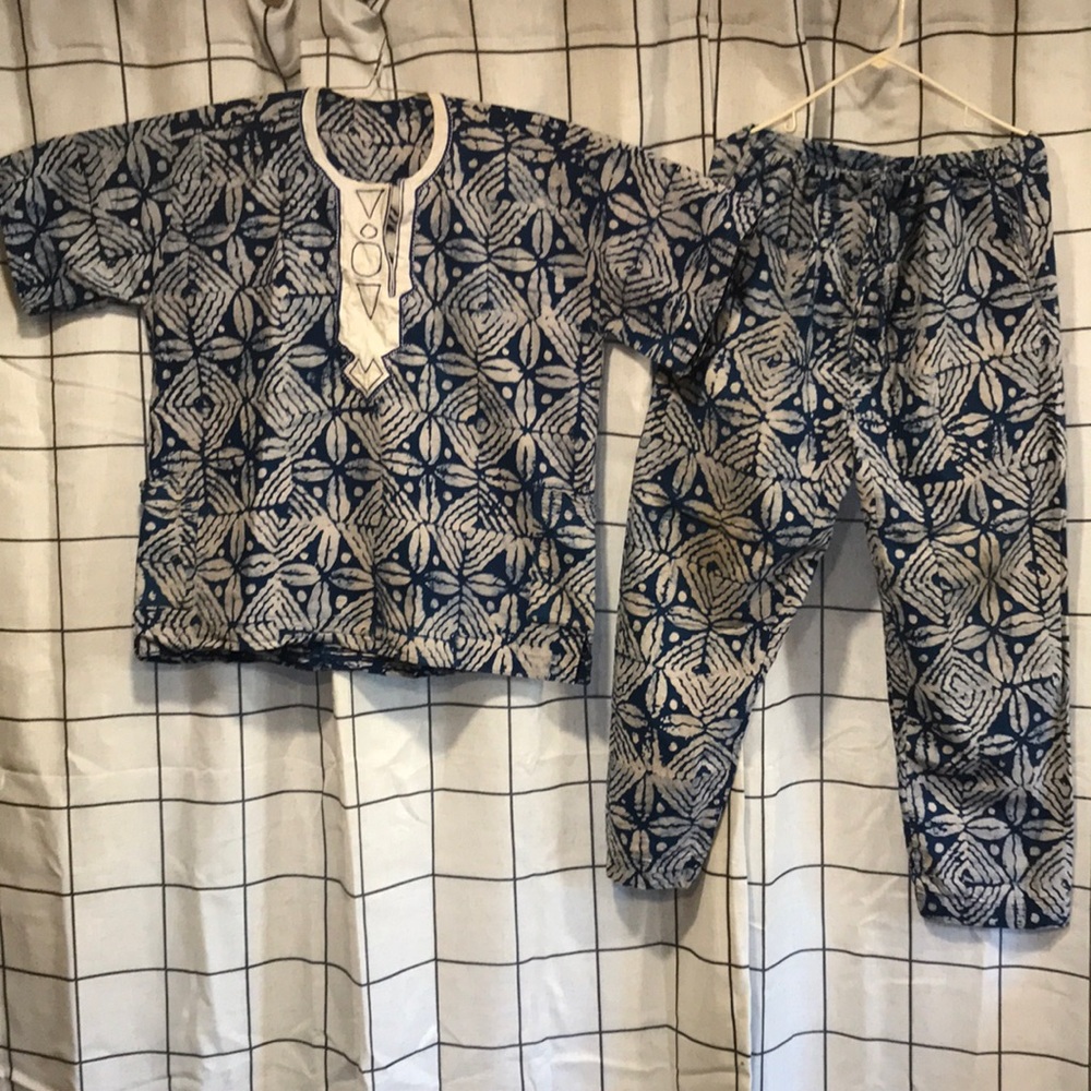 Blue & White African Tie-Dye Suit